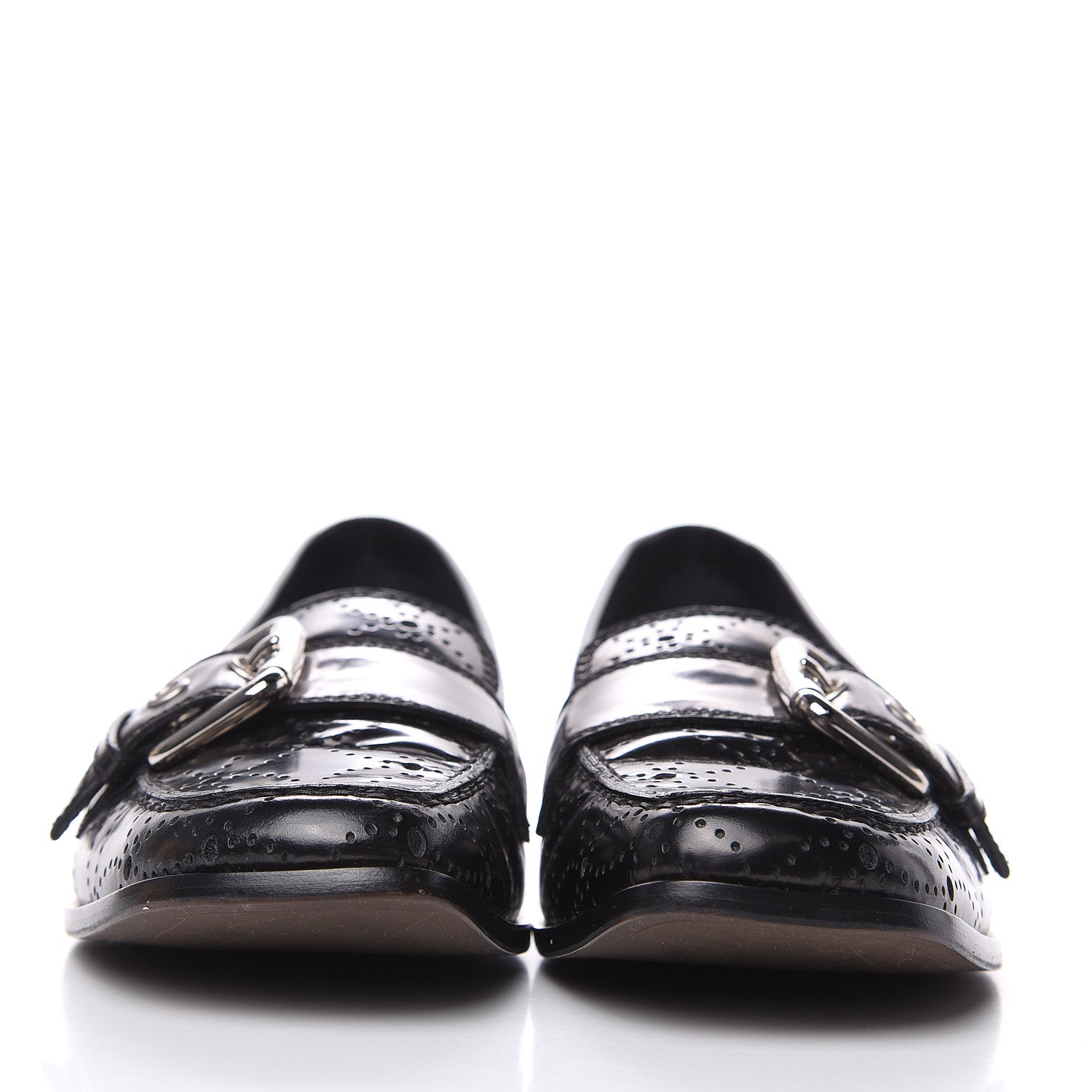 Louis Vuitton Glazed Calfskin Perforated Loafers 40 Black 2 of 10