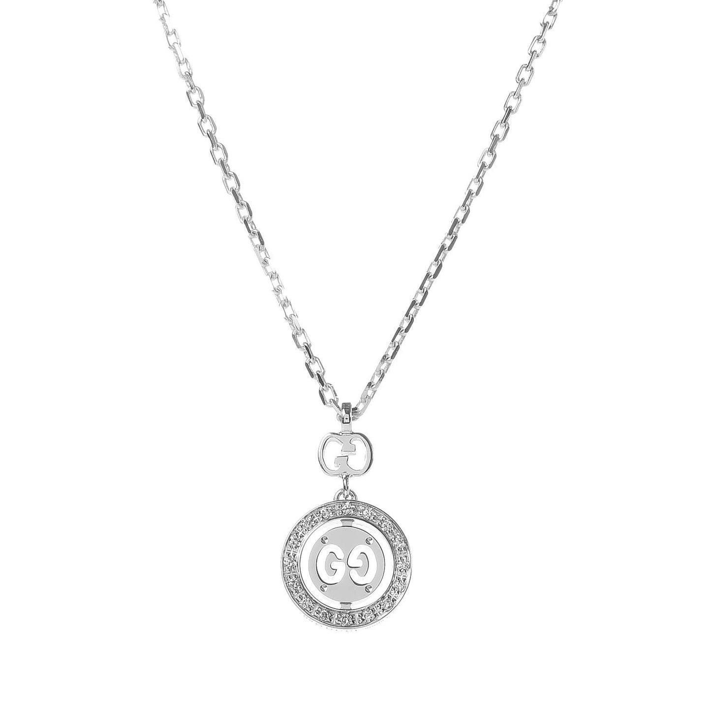 18K White Gold Diamond 10mm Icon Twirl Pendant Necklace