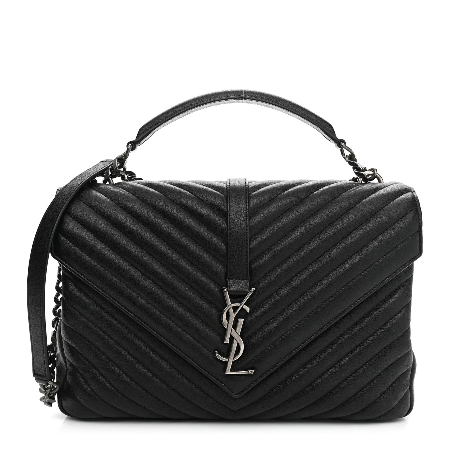 Sheepskin Matelasse Chevron Monogram Large College Satchel Black