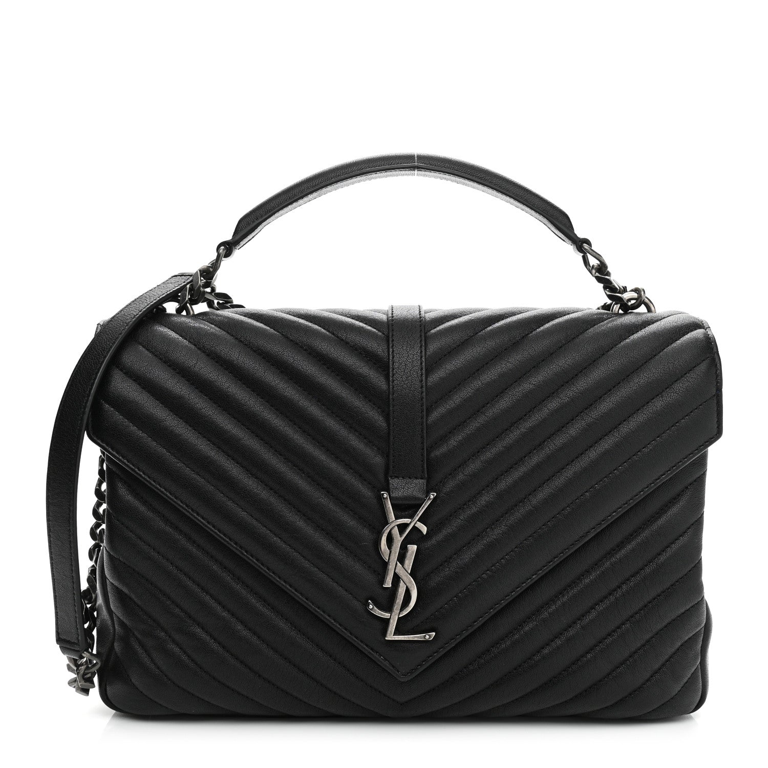 Saint Laurent Sheepskin Matelasse Chevron Monogram Large College Satchel Black 1 of 12