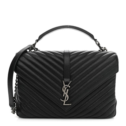 Saint Laurent Sheepskin Matelasse Chevron Monogram Large College Satchel Black 1 of 12