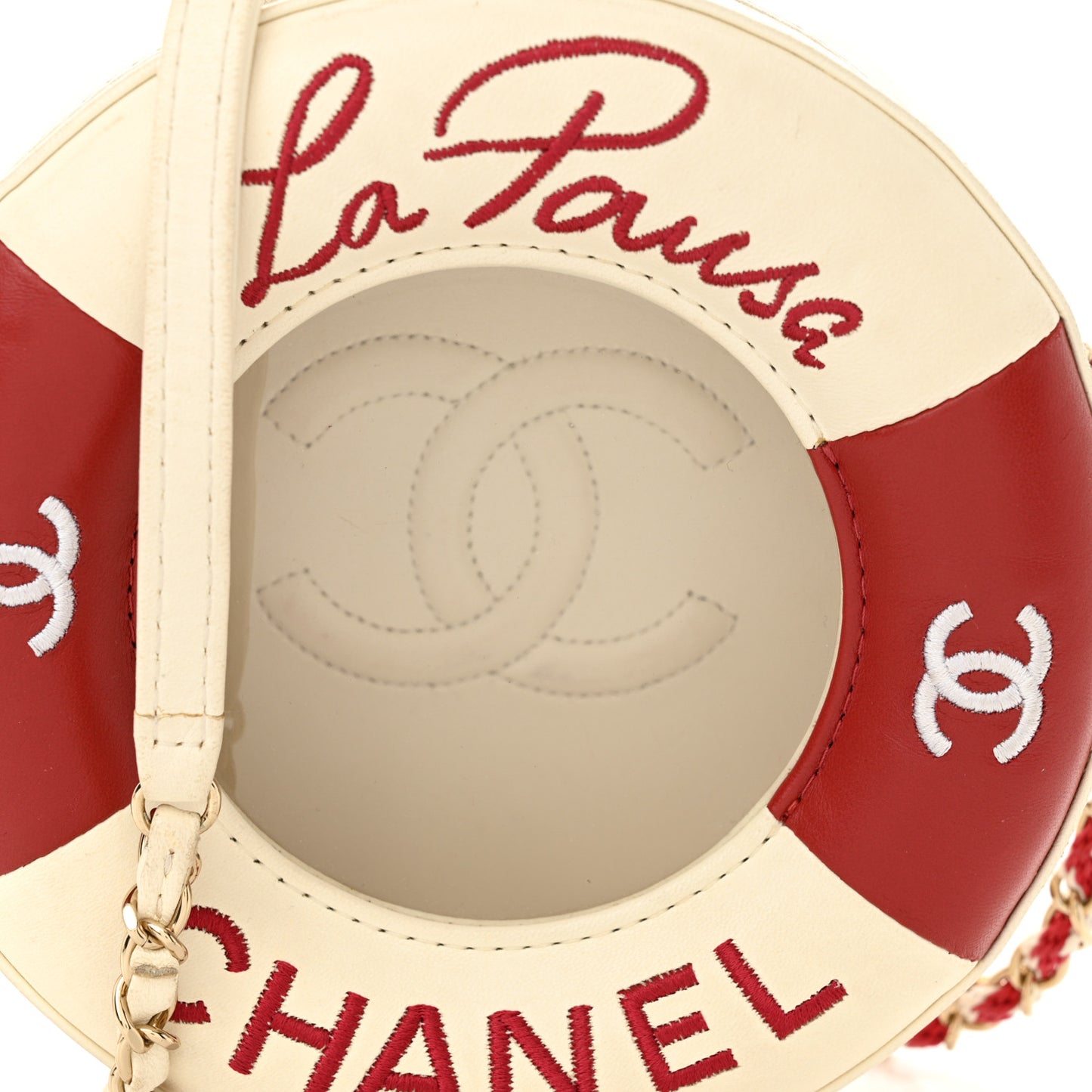Lambskin Coco Lifesaver Round Bag Red White