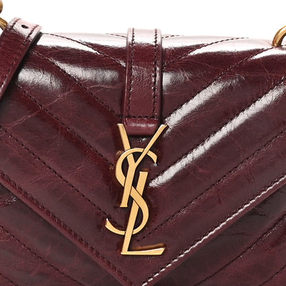 Saint Laurent Shiny Calfskin Matelasse Chevron Monogram Mini College Bag Deep Hot Wine 8 of 11