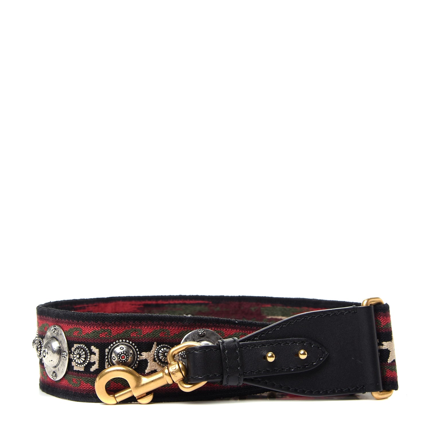 Christian Dior Canvas Embroidered Studded Bohemian Shoulder Strap Red 1 of 3