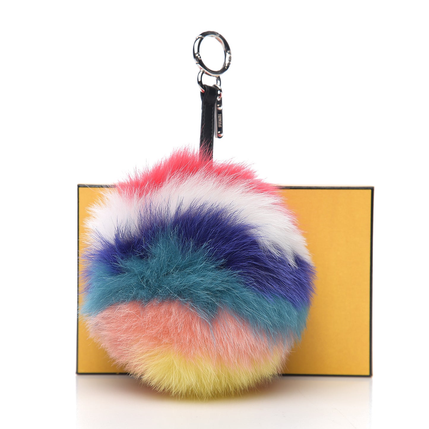 Fox Fur Shiny Nappa Rainbow Pom Pom Bag Charm Rosso Multicolor Black