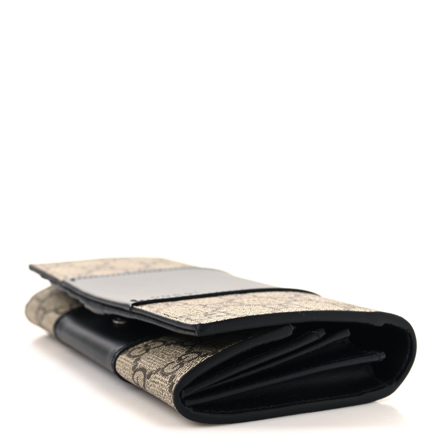 Gucci GG Supreme Monogram Selleria Calfskin Flap Wallet Beige Ebony Black 4 of 8