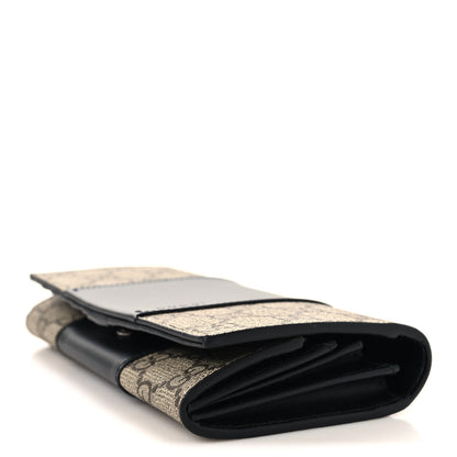 Gucci GG Supreme Monogram Selleria Calfskin Flap Wallet Beige Ebony Black 4 of 8