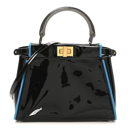Fendi Patent Mini Plexi Handle Peekaboo Iconic Satchel Black Blue 1 of 9
