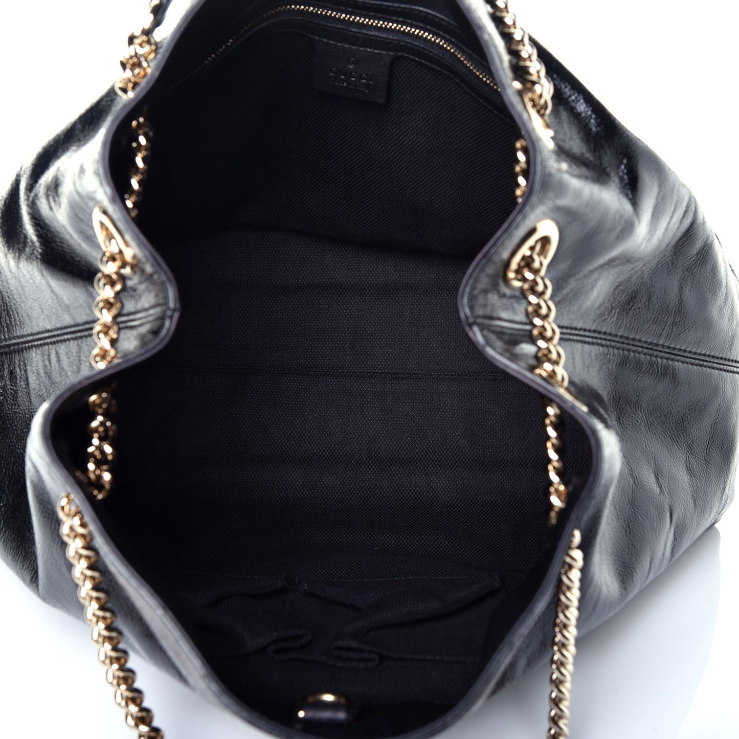 Patent Medium Soho Chain Shoulder Bag Black