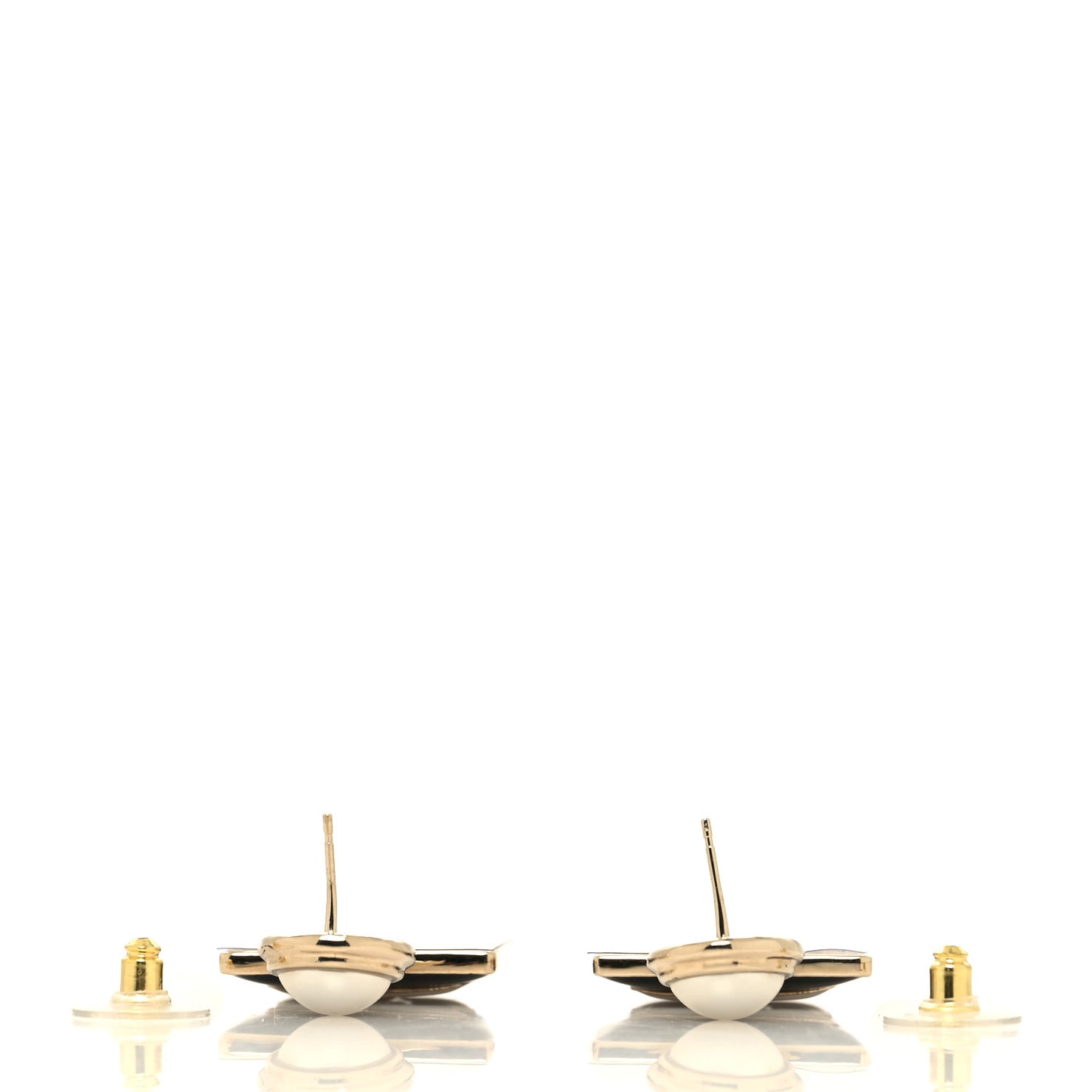 Metal Enamel Pearl Square CC Drop Earrings Gold Black White