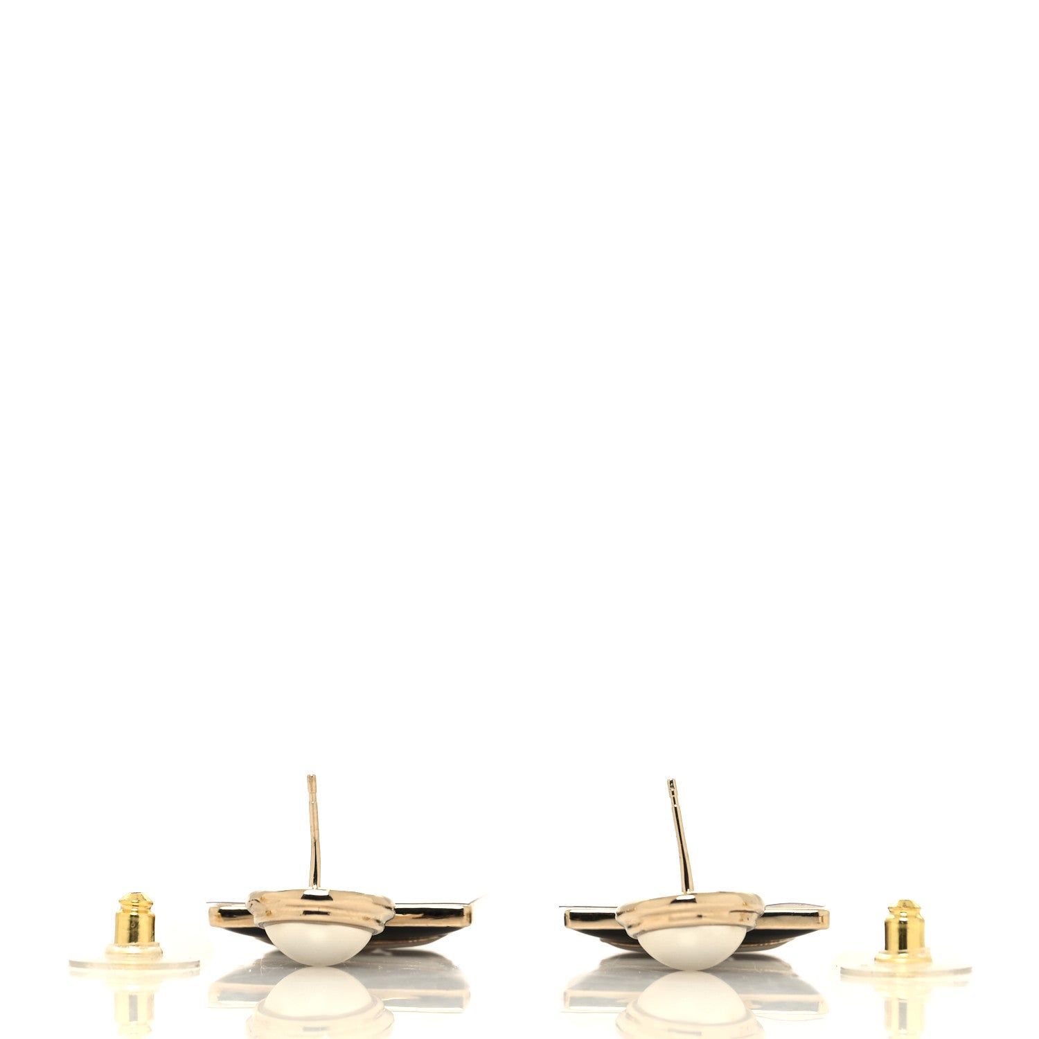 Chanel Metal Enamel Pearl Square CC Drop Earrings Gold Black White 3 of 4