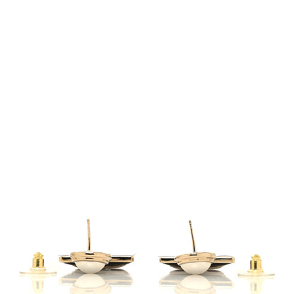 Chanel Metal Enamel Pearl Square CC Drop Earrings Gold Black White 3 of 4