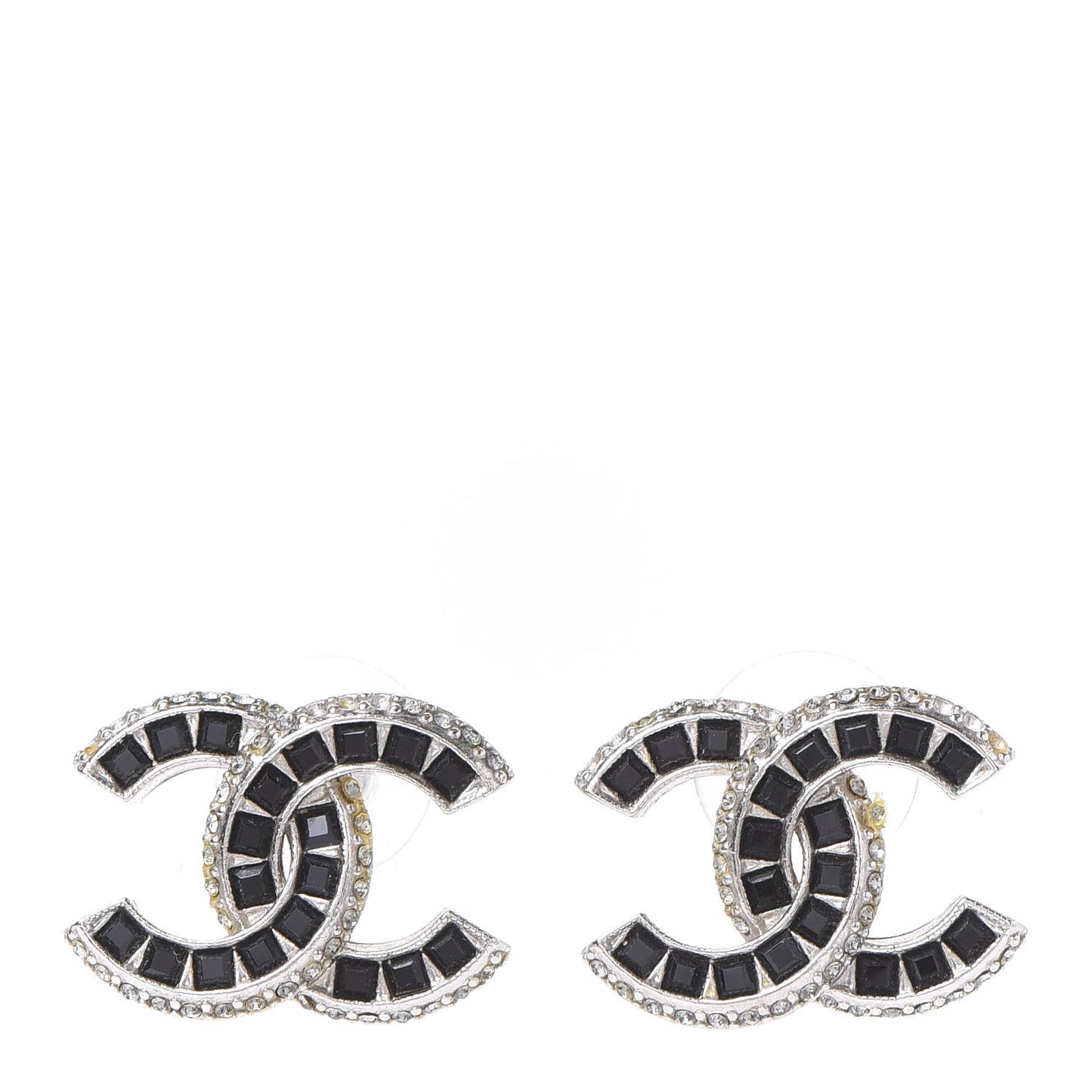 Baguette Crystal CC Earrings Silver Black