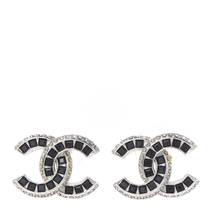 Chanel Baguette Crystal CC Earrings Silver Black 1 of 8