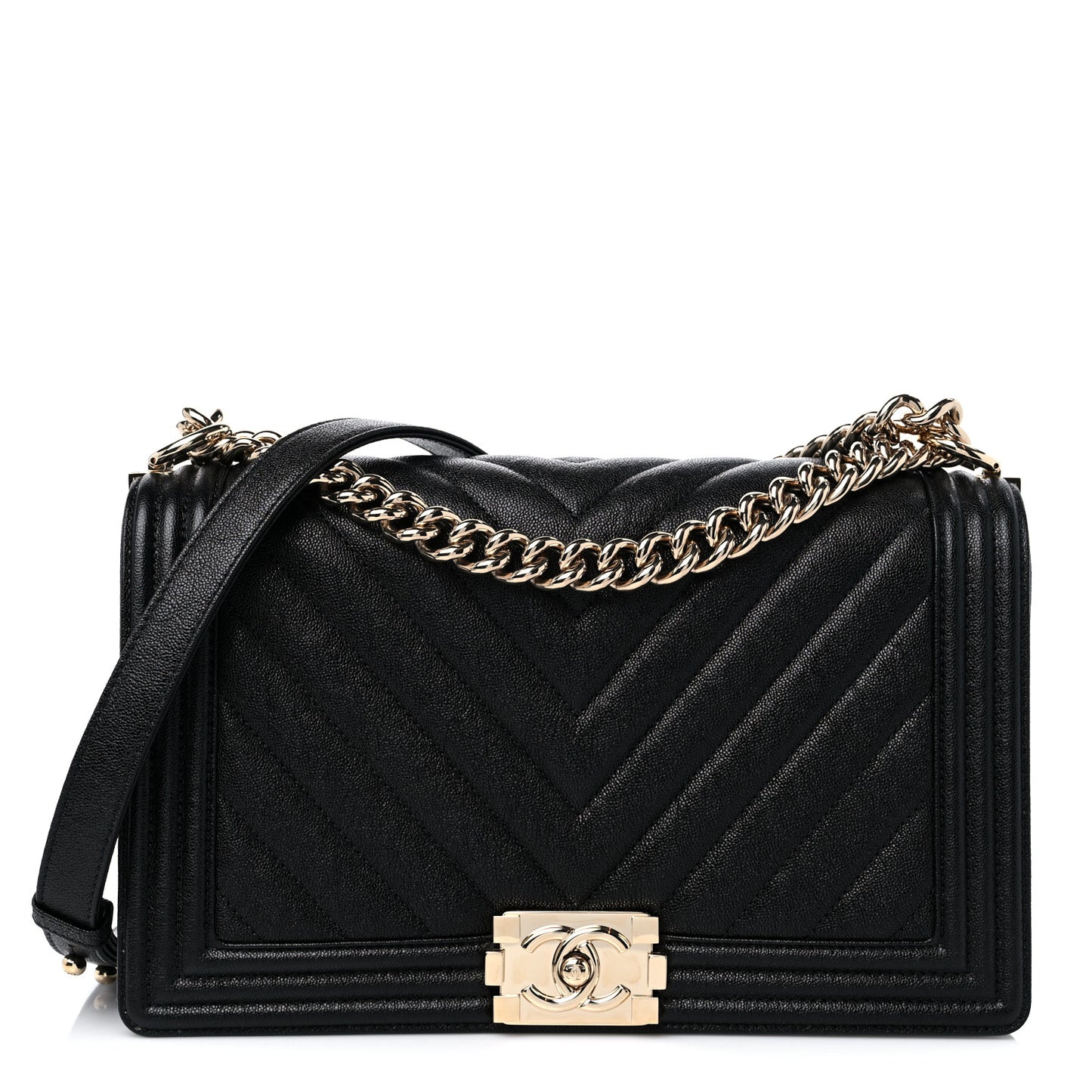 Caviar Chevron Quilted New Medium Boy Flap Black