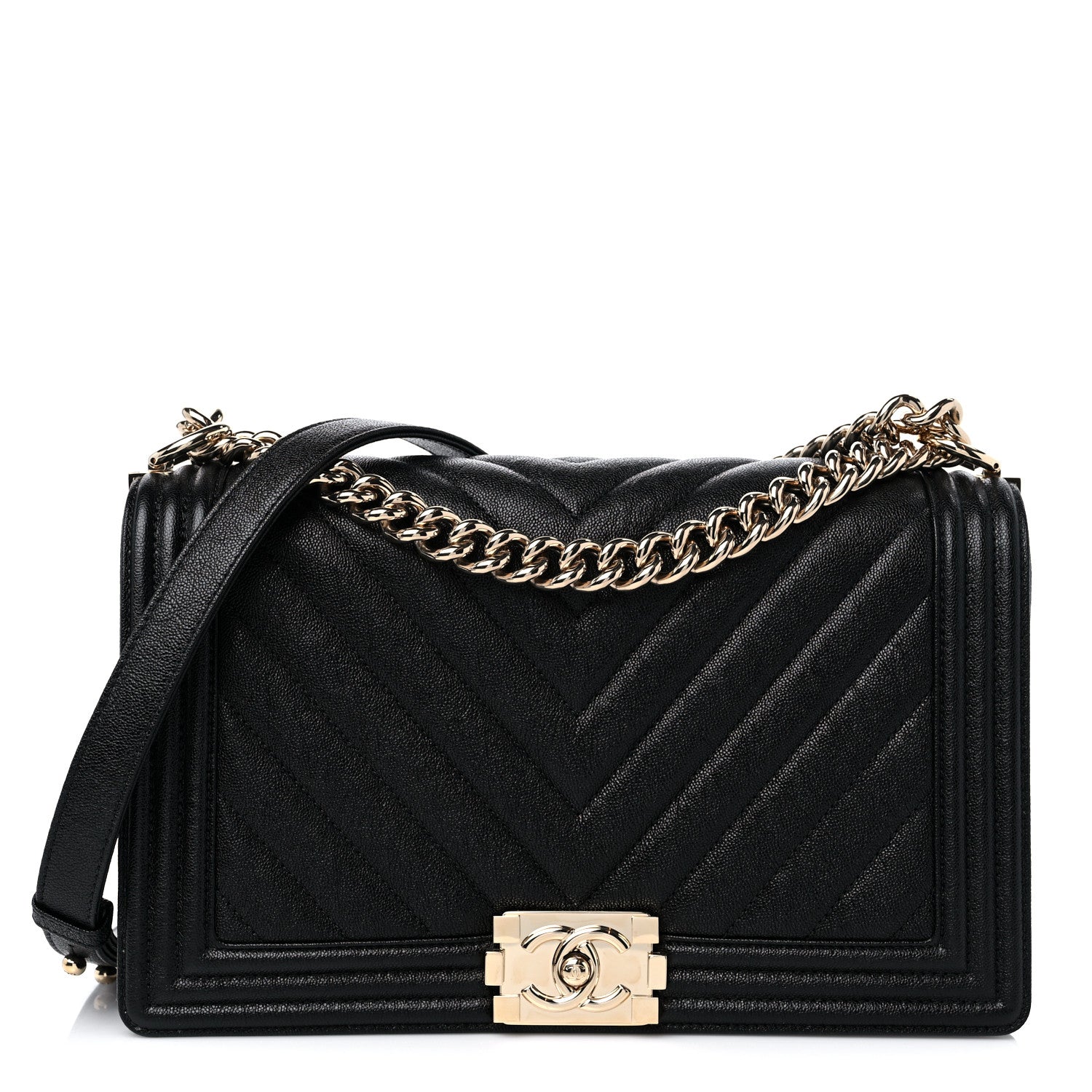 Chanel Caviar Chevron Quilted New Medium Boy Flap Black 1 of 9