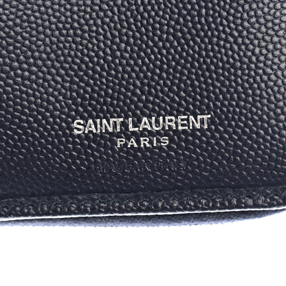 Saint Laurent Grain De Poudre Matelasse Chevron Monogram Compact Zip Around Wallet Deep Marine 6 of 7