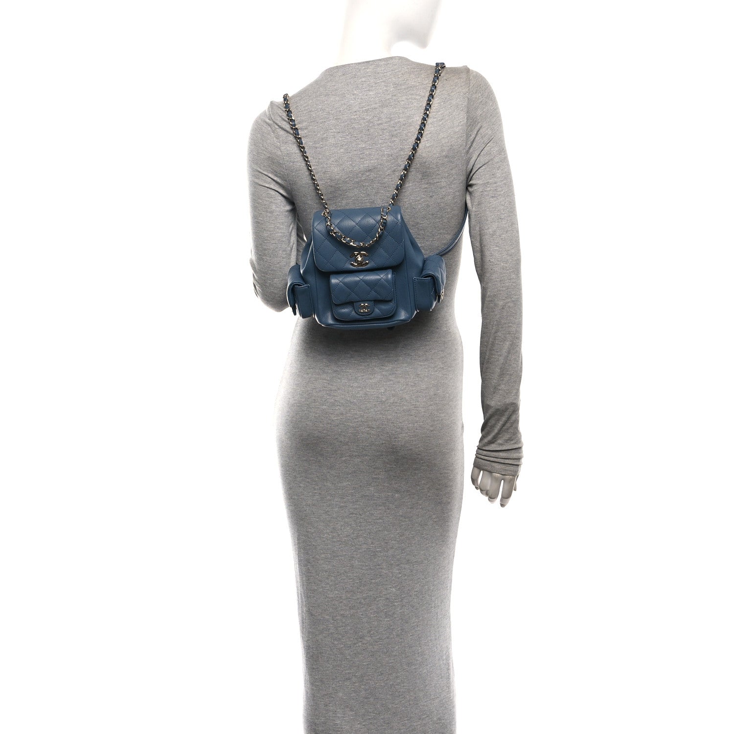 Chanel Shiny Caviar Quilted Small Duma Pockets Drawstring Backpack Blue 2 of 11