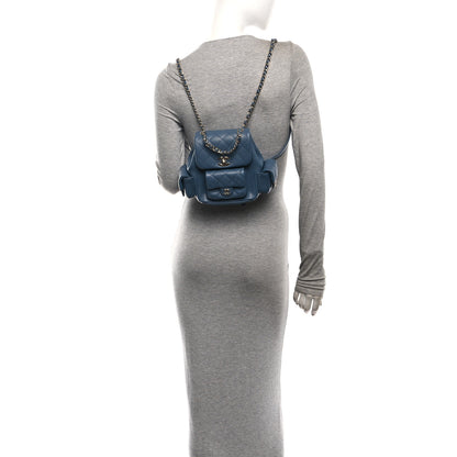 Chanel Shiny Caviar Quilted Small Duma Pockets Drawstring Backpack Blue 2 of 11