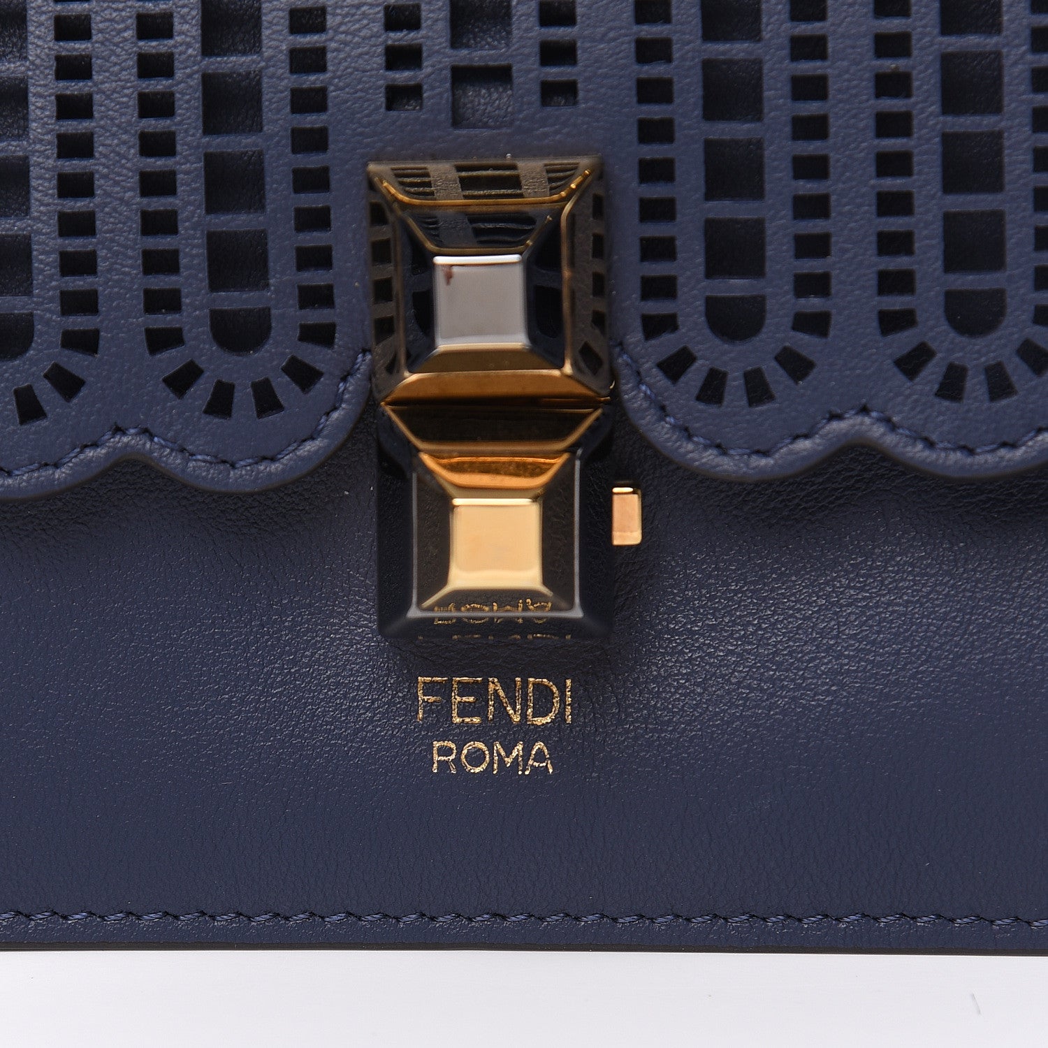 Fendi Vitello Grace Openwork Small Kan I Shoulder Bag Blueberry 8 of 10