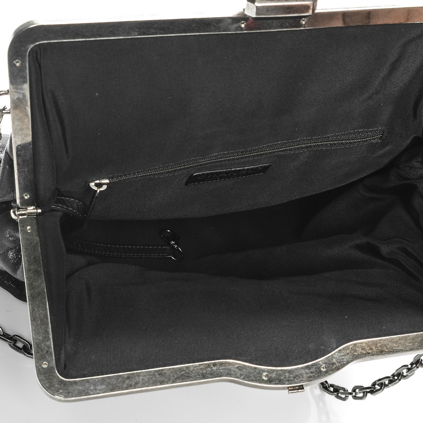 Iridescent Calfskin Chic Quilt Frame Tote Black
