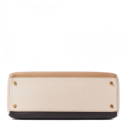 Hermes Taurillon Clemence Tri-Color Kelly Retourne 35 Tabac Camel Ebene Parchemin 6 of 35