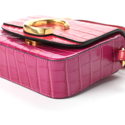 Chloe Calfskin Crocodile Embossed Mini C Double Carry Graphic Pink 7 of 10