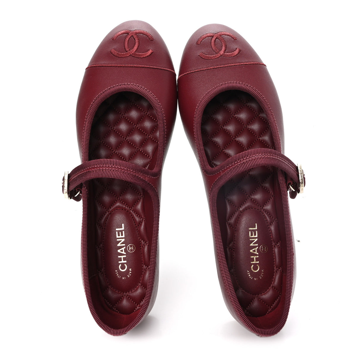 Lambskin Mary Jane Flats 39 Burgundy