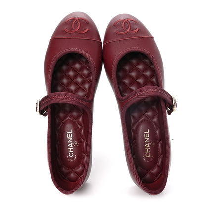 Chanel Lambskin Mary Jane Flats 39 Burgundy 2 of 10