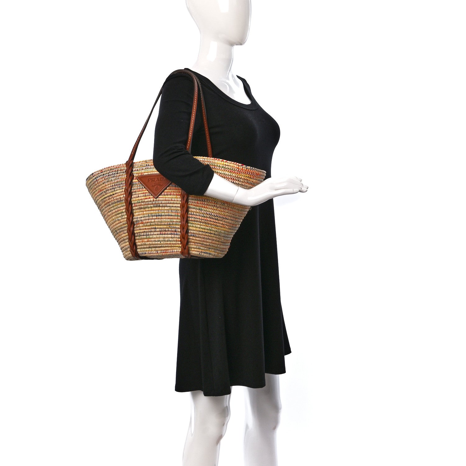 Prada Paglia Vitello Woven Braided Basket Tote Multicolor Cognac 2 of 8