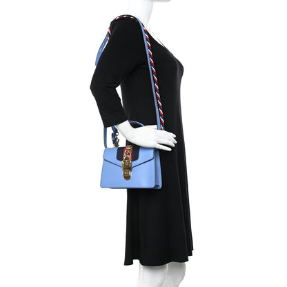 Gucci Vitello Fontanella Web Mini Sylvie Top Handle Bag Clear Sky Blue 2 of 11