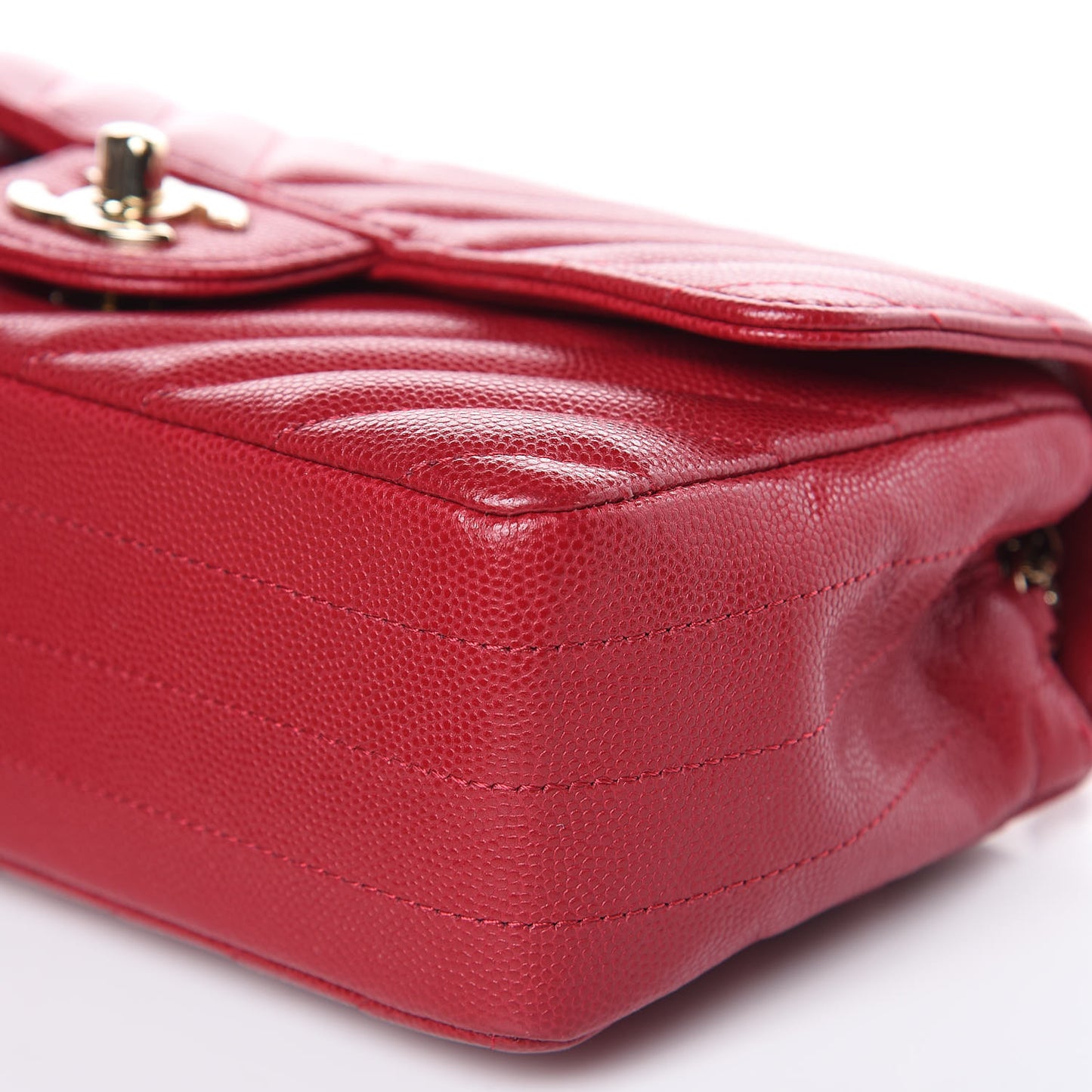 Caviar Chevron Quilted Mini Rectangular Flap Dark Pink
