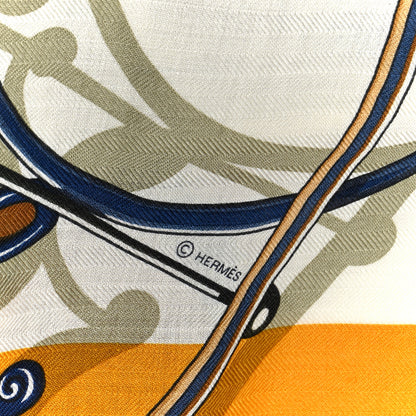 Hermes Cashmere Silk Voitures en Equilibre Shawl 140 Terracotta Mangue Vert Amande 4 of 7