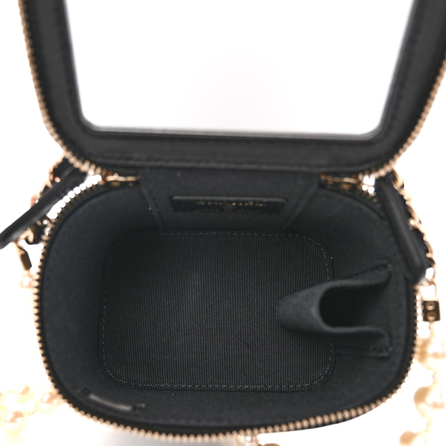 Lambskin Quilted Mini Vanity Case With Pearl Chain Black