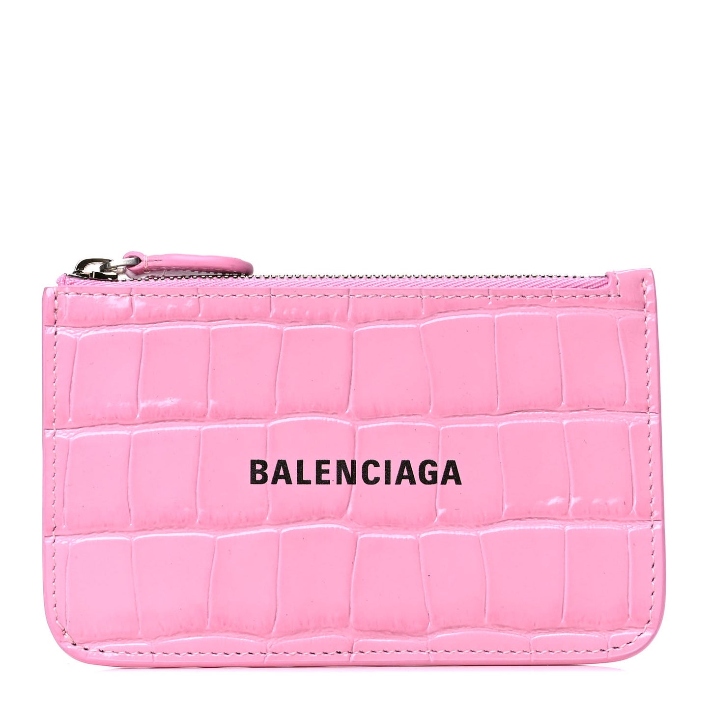 Shiny Calfskin Logo Crocodile Embossed Large Cash Long Coin Card Holder Pink Black