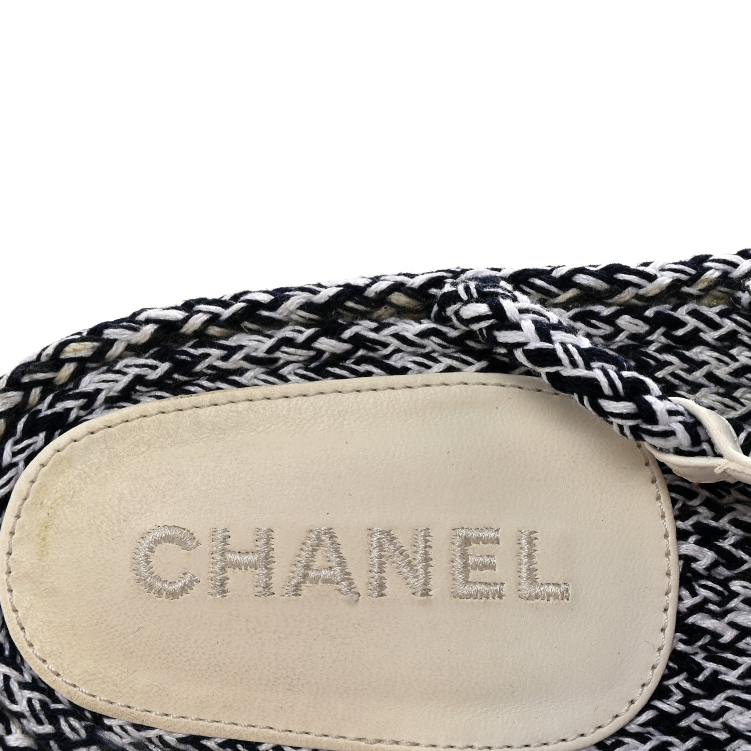 Chanel Cord Lambskin Quilted Logo Sandals 39 Navy Blue White 8 of 10