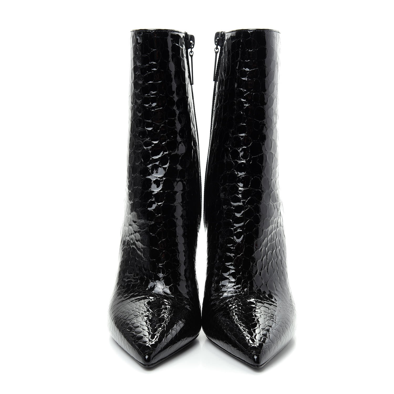 Saint Laurent Alligator Embossed Patent Calfskin Opyum 110 Ankle Boots 38 Black 2 of 11
