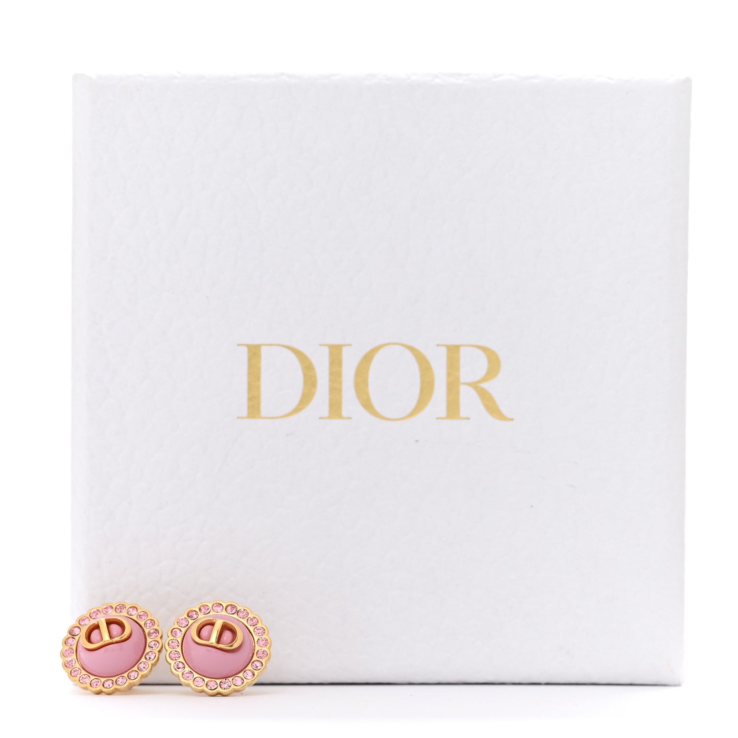 Metal Crystal Glass Petit CD Baroque Stud Earrings Gold Light Rose