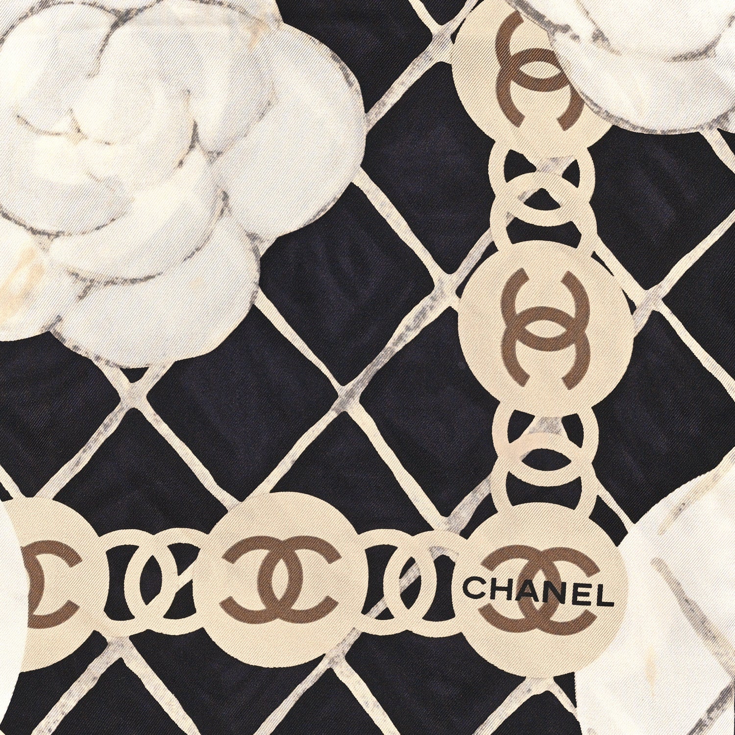 Chanel Silk Camellia CC Square Scarf Black 2 of 3