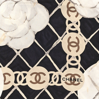Chanel Silk Camellia CC Square Scarf Black 2 of 3