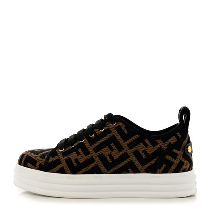 Fendi Fabric FF Micro-Perforated Rise Low Top Sneakers 36 Tobacco Black 1 of 9