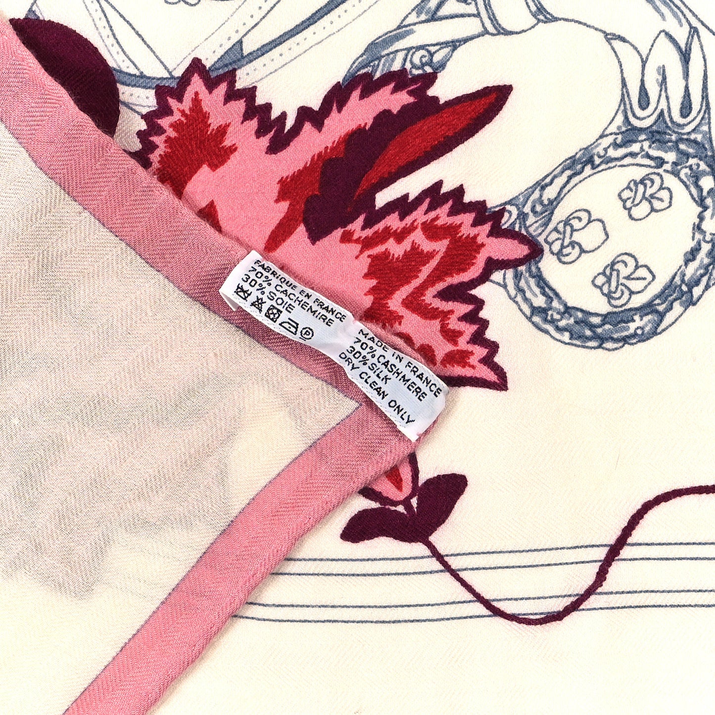 Cashmere Silk Cavalcadour Shawl 140 Blanc Violet Rose