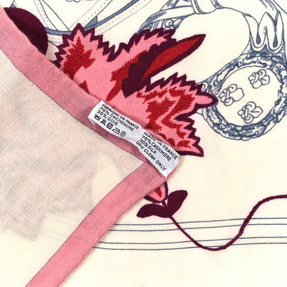 Hermes Cashmere Silk Cavalcadour Shawl 140 Blanc Violet Rose 4 of 5
