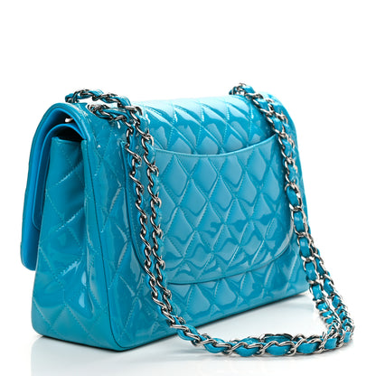 Chanel Patent Calfskin Quilted Jumbo Double Flap Turquoise 2 of 8