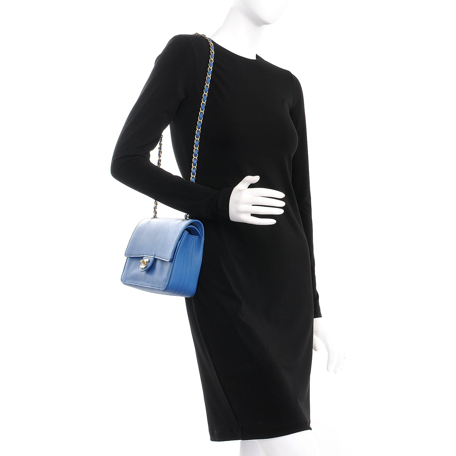 Chanel Grained Calfskin Medium Classic Pure Double Flap Blue 2 of 8