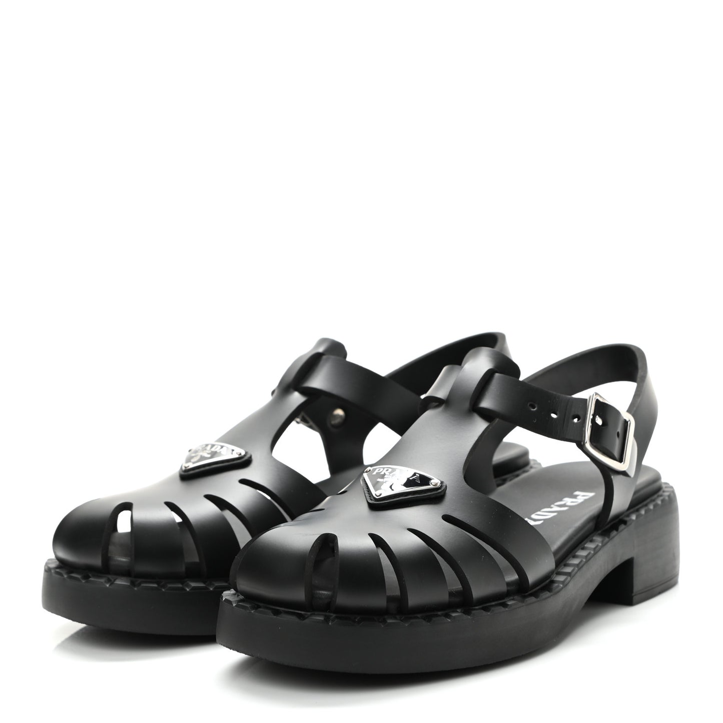 Foam Rubber Metal Triangle Logo 50mm Cage Sandals 39 Black