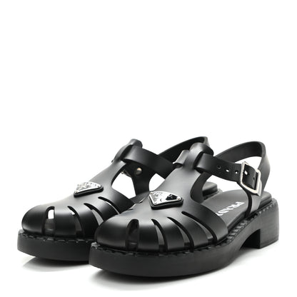 Prada Foam Rubber Metal Triangle Logo 50mm Cage Sandals 39 Black 3 of 8