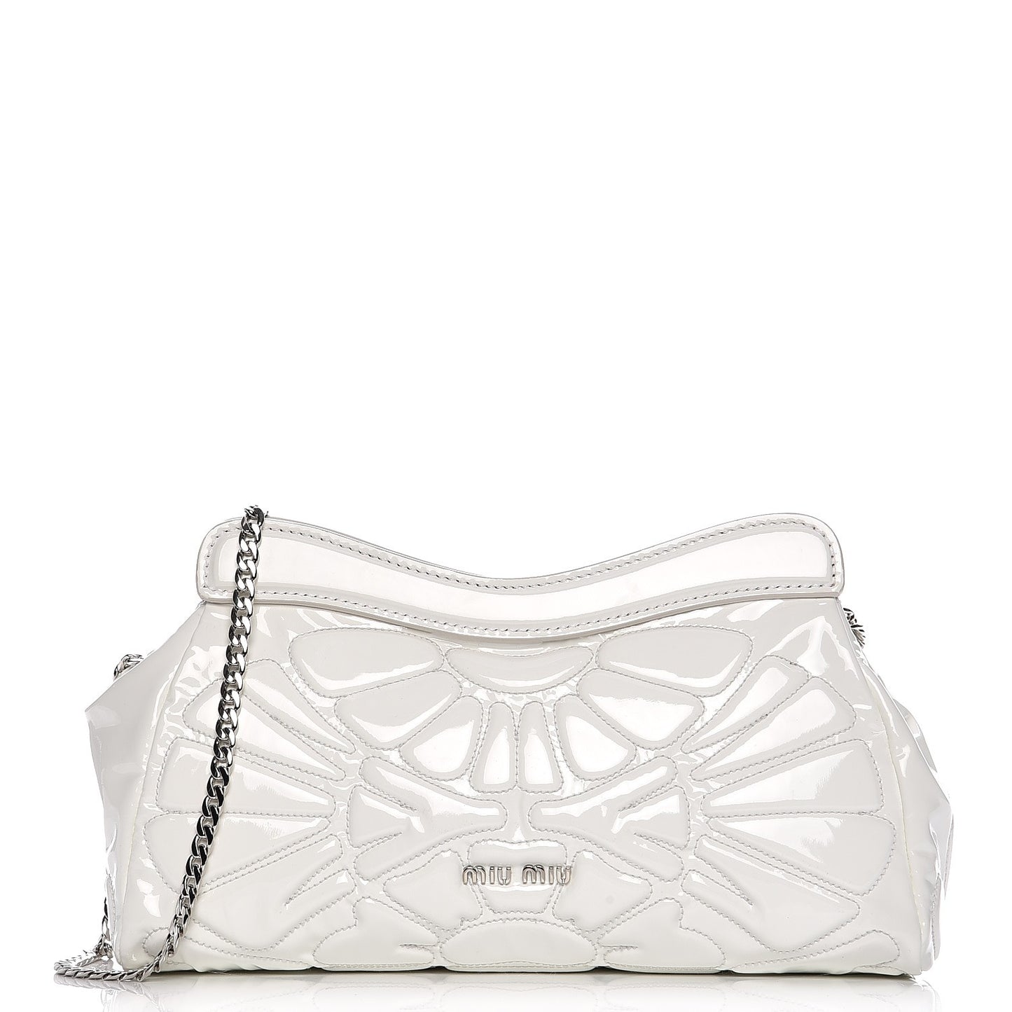 Vernice Patent Quilted Chain Clutch Bianco