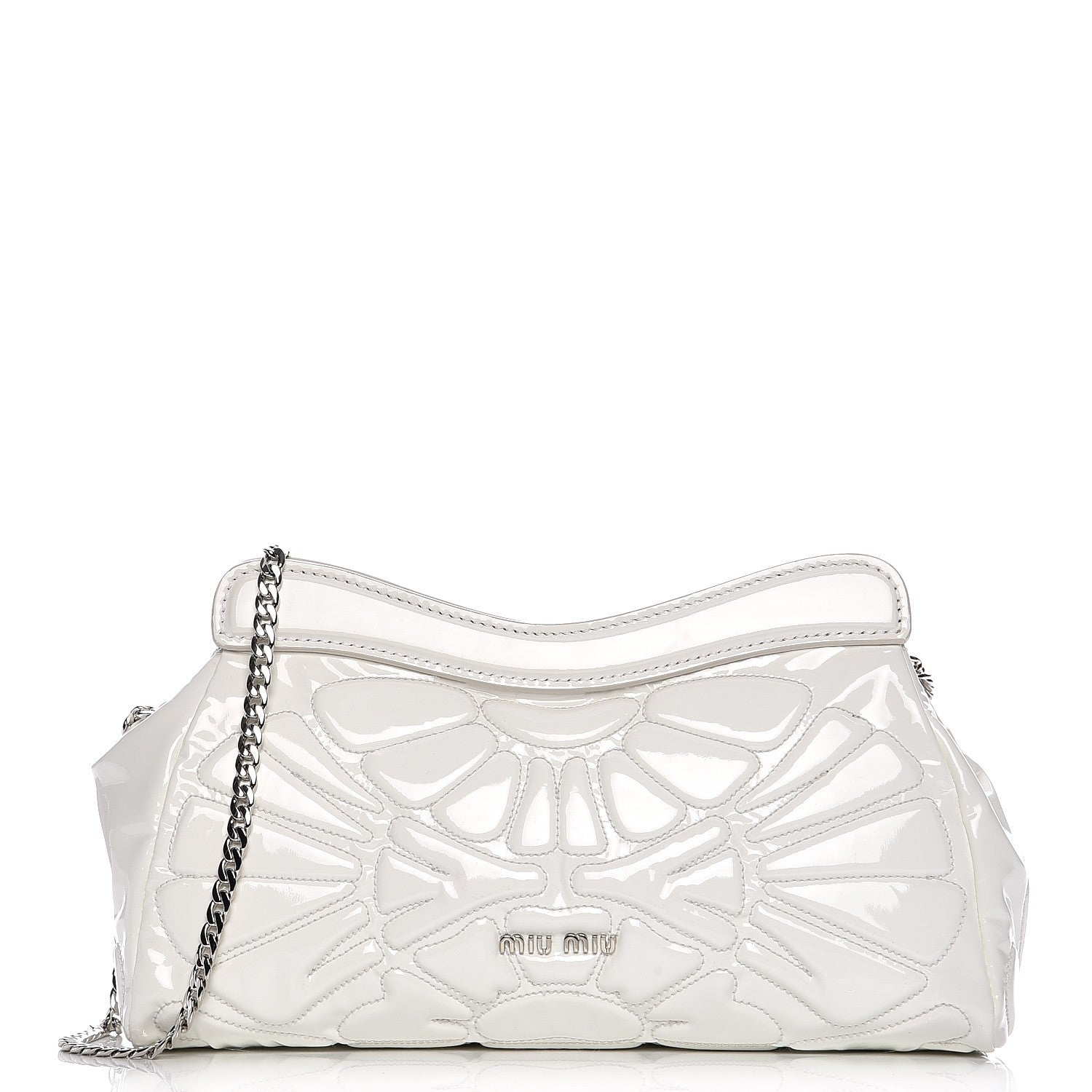 Miu Miu Vernice Patent Quilted Chain Clutch Bianco 1 of 7