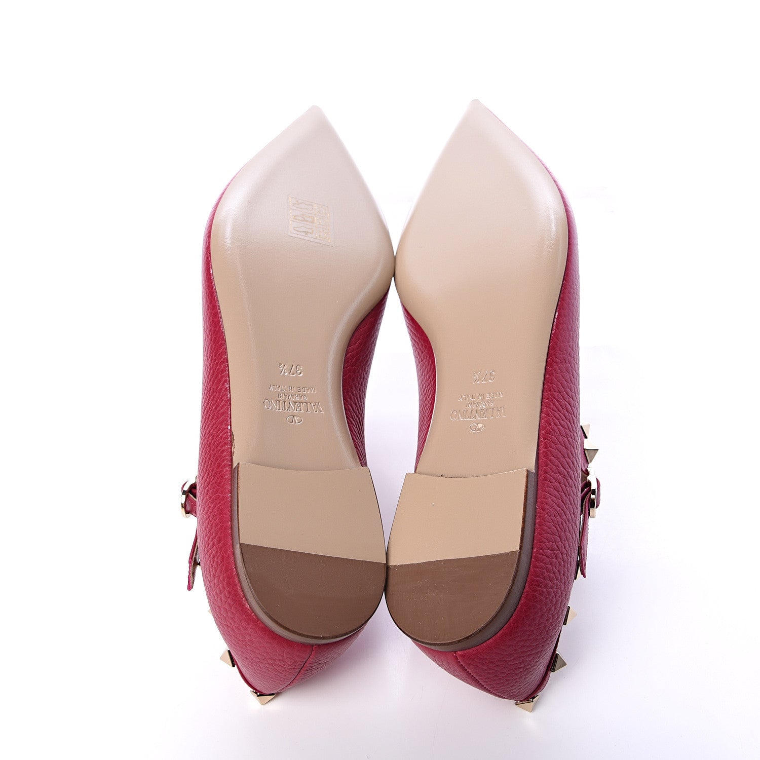 Valentino Garavani Pebbled Calfskin Rockstud Ankle Strap Ballerina Flats 37.5 Raspberry 5 of 8